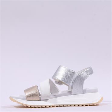 Rieker 3 Strap Buckle Sandal - White Gold Silver